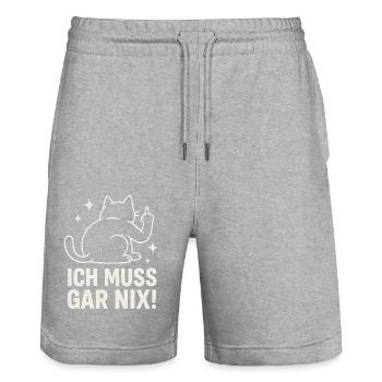 lazy cat - statement saying - I don't have to do anything - Stanley/Stella Trainer Unisex Organic Jogging Shorts - heather grey - Front - Nik (191cm) & Marisol (170cm)