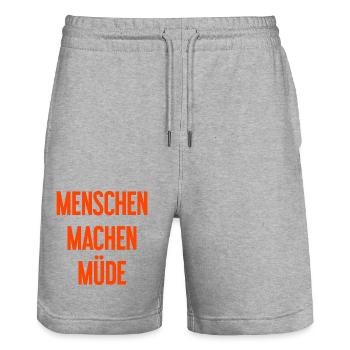 People make you tired - Funny saying - Stanley/Stella Trainer Unisex Organic Jogging Shorts - heather grey - Front - Nik (191cm) & Marisol (170cm)