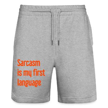 Sarcasm Pro - Stanley/Stella Trainer Unisex Organic Jogging Shorts - heather grey - Front - Nik (191cm) & Marisol (170cm)
