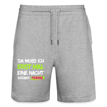 Erst mal Nacht drüber feiern - Party Spruch - Stanley/Stella Unisex Bio Joggingshorts Trainer  - Grau meliert - Vorne - Nik (191cm) & Marisol (170cm)