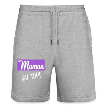 FÊTE DES MÈRES. BONNE FÊTE MAMAN. MAMAN - Short de jogging bio TRAINER Stanley/Stella unisexe - gris chiné - Devant - Nik (191cm) & Marisol (170cm)