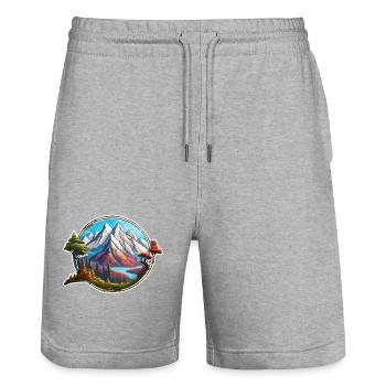 Montagne / Alpes / Sommet / Nature / Forêt / Rocher - Short de jogging bio TRAINER Stanley/Stella unisexe - gris chiné - Devant - Nik (191cm) & Marisol (170cm)