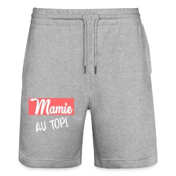 OMA. MUTTERTAG. ALLES GUTE ZUM GEBURTSTAG OMA. ICH LIEBE DICH - Stanley/Stella Unisex Bio Joggingshorts Trainer  - Grau meliert - Vorne - Nik (191cm) & Marisol (170cm)