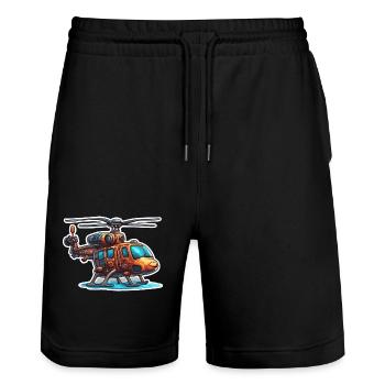 Helikopter / Hubschrauber / fliegen / Luftfahrt - Stanley/Stella Unisex Bio Joggingshorts Trainer  - Schwarz - Vorne - Nik (191cm) & Marisol (170cm)