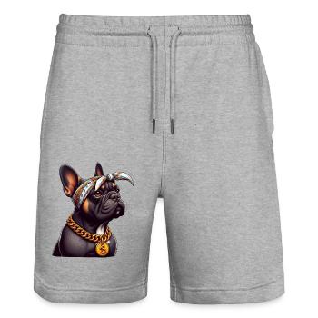 French Bulldog Old School Rapper - Stanley/Stella Trainer Unisex Organic Jogging Shorts - heather grey - Front - Nik (191cm) & Marisol (170cm)