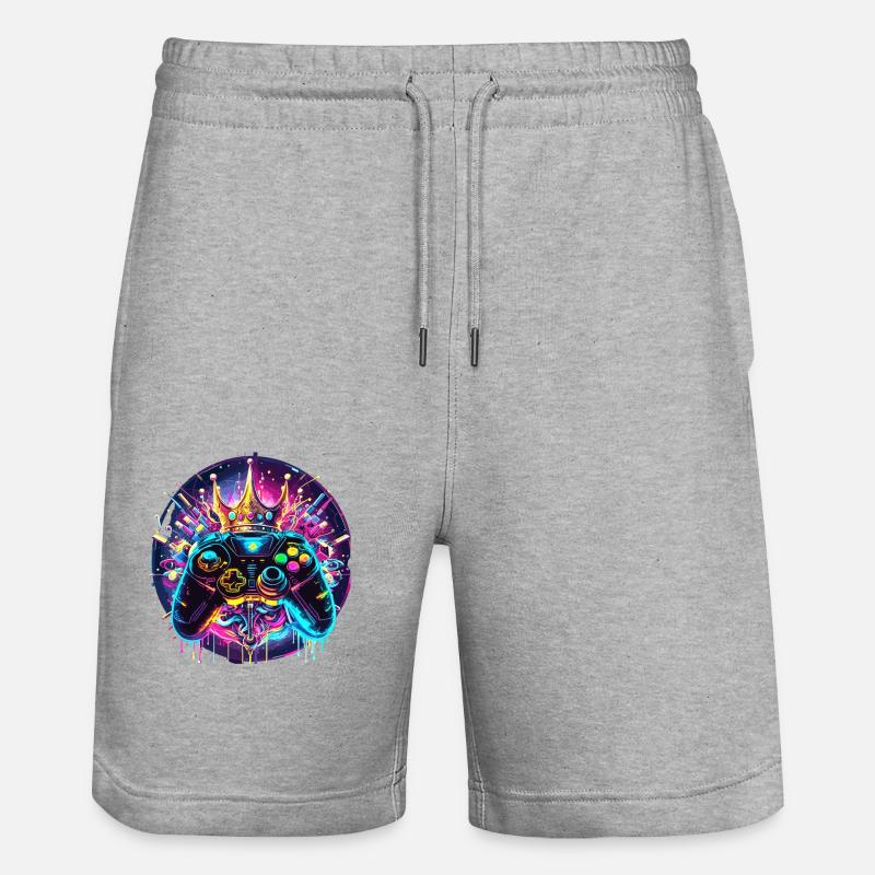 Synthwave Gamer Controller mit Krone - Stanley/Stella Unisex Bio Joggingshorts Trainer  - Grau meliert