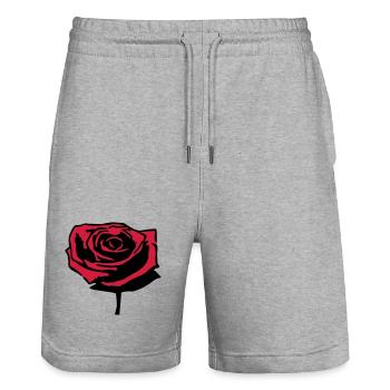 Red Rose - Stanley/Stella Trainer Unisex Organic Jogging Shorts - heather grey - Front - Nik (191cm) & Marisol (170cm)