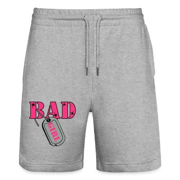 Party Shirt ,Feiern , Karneval, Bad Girl(25) - Stanley/Stella Unisex Bio Joggingshorts Trainer  - Grau meliert - Vorne - Nik (191cm) & Marisol (170cm)
