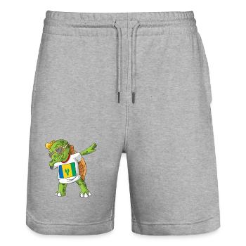 St. Vincent and the Grenadines Dabbing turtle - Stanley/Stella Trainer Unisex Organic Jogging Shorts - heather grey - Front - Nik (191cm) & Marisol (170cm)