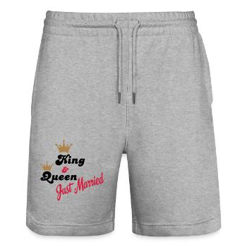 wedding - Stanley/Stella Trainer Unisex Organic Jogging Shorts - heather grey - Front - Nik (191cm) & Marisol (170cm)