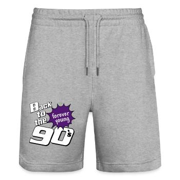 90er Party , Mottoparty , forever Young (25) - Stanley/Stella Unisex Bio Joggingshorts Trainer  - Grau meliert - Vorne - Nik (191cm) & Marisol (170cm)