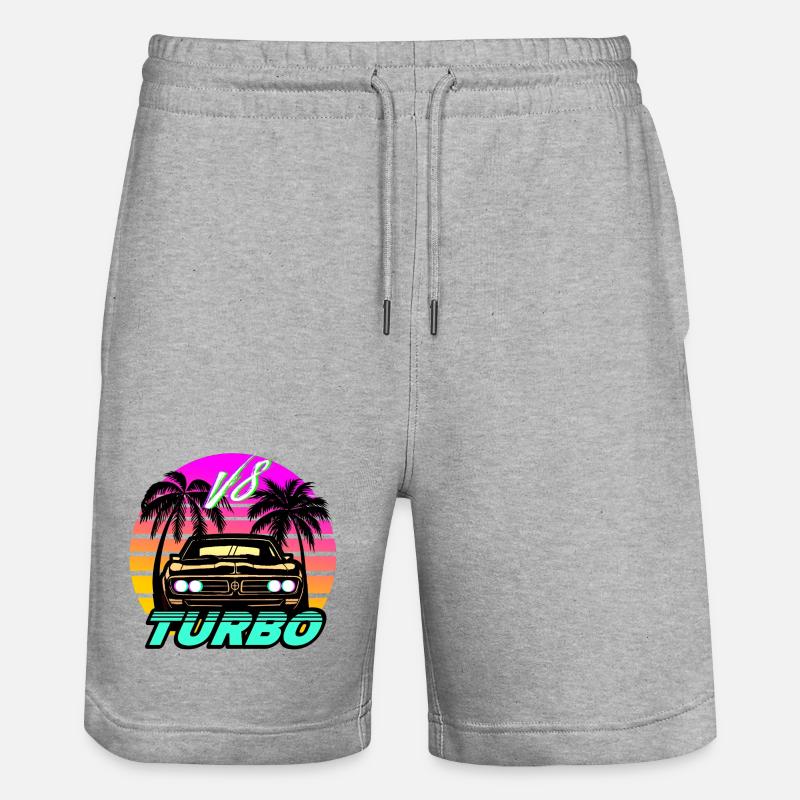 Synthwave Auto Turbo V8 - Stanley/Stella Unisex Bio Joggingshorts Trainer  - Grau meliert