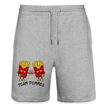 Team Pommes - Stanley/Stella Unisex Bio Joggingshorts Trainer  - Grau meliert - Vorne - Nik (191cm) & Marisol (170cm)