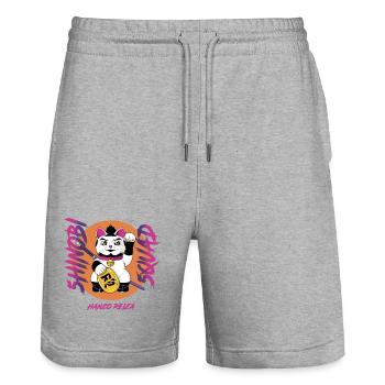 Crazy Cat Shinobi 55 - Stanley/Stella Trainer Unisex Organic Jogging Shorts - heather grey - Front - Nik (191cm) & Marisol (170cm)