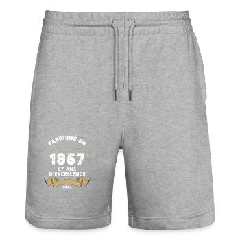 Fabriqué en 1957 67 ans d'excellence originale - Short de jogging bio TRAINER Stanley/Stella unisexe - gris chiné - Devant - Nik (191cm) & Marisol (170cm)