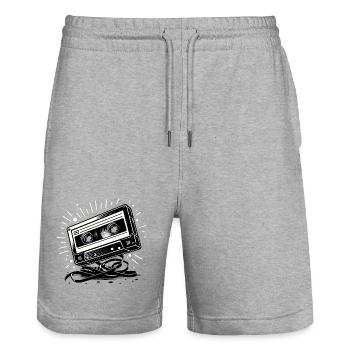 Music cassette in retro style 80s and 90s style - Stanley/Stella Trainer Unisex Organic Jogging Shorts - heather grey - Front - Nik (191cm) & Marisol (170cm)