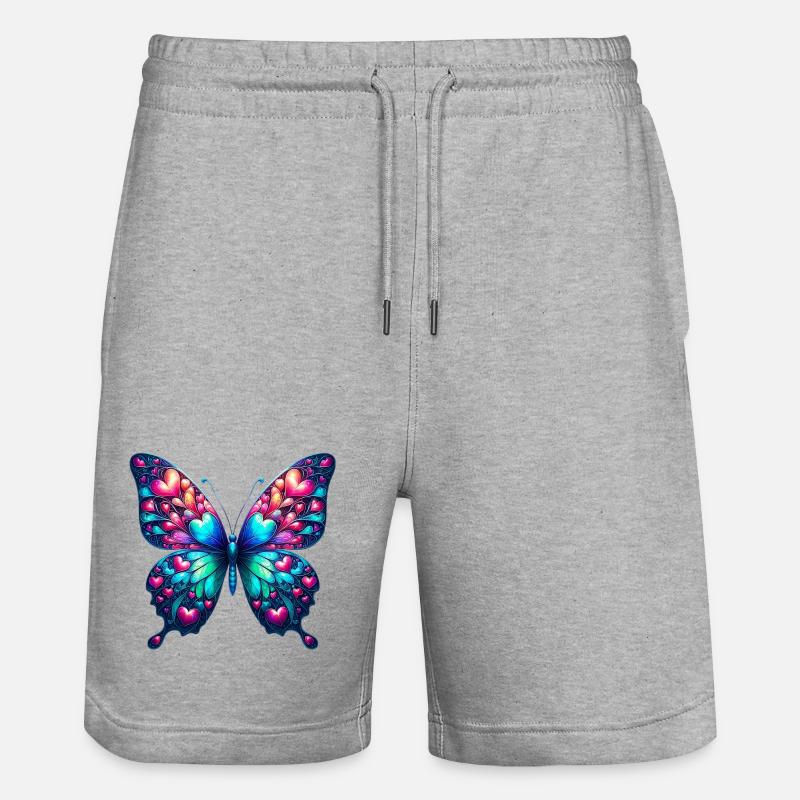Sommerfuglhjerte hjerter små hjerter lite hjerte - Stanley/Stella Trainer økologisk unisex-løpeshorts - gråmelert