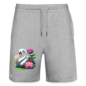 Swan decorated with lotus flowers flower - Stanley/Stella Trainer Unisex Organic Jogging Shorts - heather grey - Front - Nik (191cm) & Marisol (170cm)