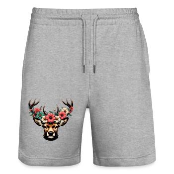 Deer with Flowers - Stanley/Stella Trainer Unisex Organic Jogging Shorts - heather grey - Front - Nik (191cm) & Marisol (170cm)