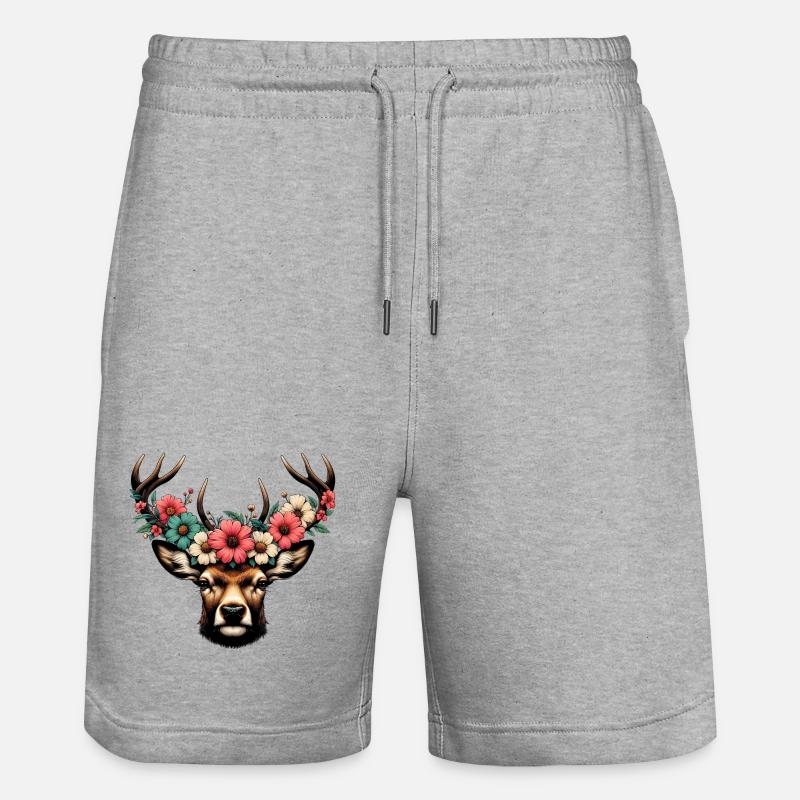 Cerf avec des fleurs - Short de jogging bio TRAINER Stanley/Stella unisexe - gris chiné