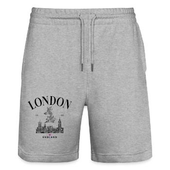 Tiny Union Jack on Black - Stanley/Stella Trainer Unisex Organic Jogging Shorts - heather grey - Front - Nik (191cm) & Marisol (170cm)