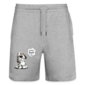 Nö Hund Spruch Having A Ruff Day - Stanley/Stella Unisex Bio Joggingshorts Trainer  - Grau meliert - Vorne - Nik (191cm) & Marisol (170cm)