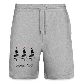 WEIHNACHTSMANN. WEIHNACHTEN. FROHE WEIHNACHTEN. FROHE WEIHNACHTEN - Stanley/Stella Unisex Bio Joggingshorts Trainer  - Grau meliert - Vorne - Nik (191cm) & Marisol (170cm)