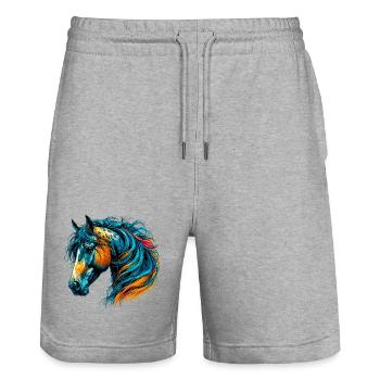 Horse - Stanley/Stella Trainer Unisex Organic Jogging Shorts - heather grey - Front - Nik (191cm) & Marisol (170cm)