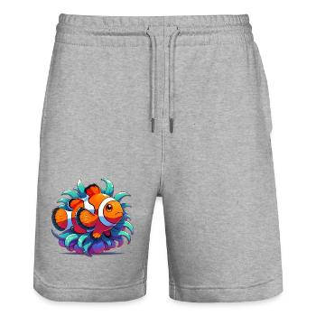 Poisson-clown - Short de jogging bio TRAINER Stanley/Stella unisexe - gris chiné - Devant - Nik (191cm) & Marisol (170cm)