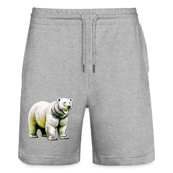 White polar bear - Stanley/Stella Trainer Unisex Organic Jogging Shorts - heather grey - Front - Nik (191cm) & Marisol (170cm)