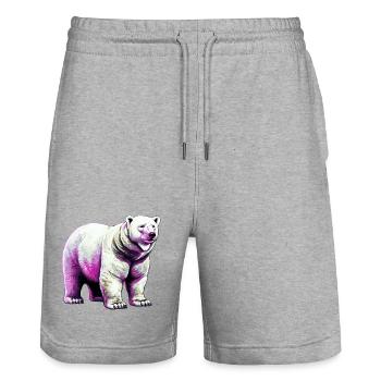 White polar bear - Stanley/Stella Trainer Unisex Organic Jogging Shorts - heather grey - Front - Nik (191cm) & Marisol (170cm)