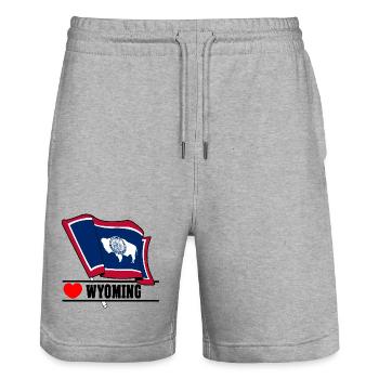 Drapeau Wyoming au cœur du WYOMING - Short de jogging bio TRAINER Stanley/Stella unisexe - gris chiné - Devant - Nik (191cm) & Marisol (170cm)