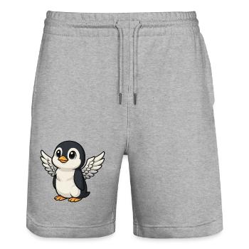 Cute Penguin Angel - Stanley/Stella Trainer Unisex Organic Jogging Shorts - heather grey - Front - Nik (191cm) & Marisol (170cm)
