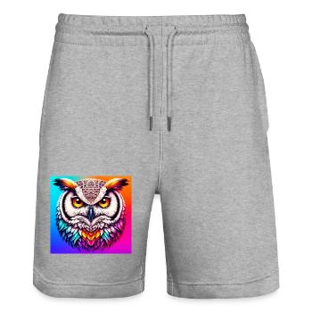 Eule - Stanley/Stella Unisex Bio Joggingshorts Trainer  - Grau meliert - Vorne - Nik (191cm) & Marisol (170cm)