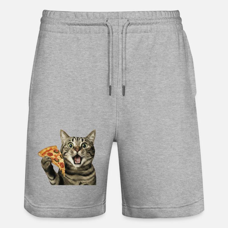 Chat pizza - Short de jogging bio TRAINER Stanley/Stella unisexe - gris chiné