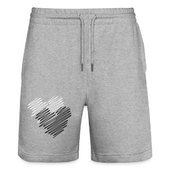 Two Hearts Scribble - Stanley/Stella Trainer Unisex Organic Jogging Shorts - heather grey - Front - Nik (191cm) & Marisol (170cm)