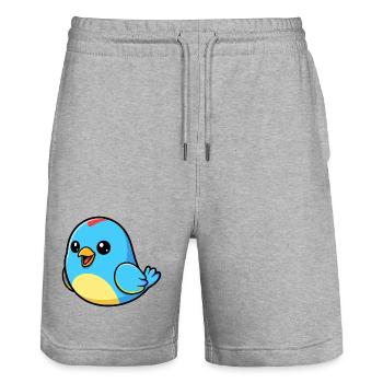 Fröhlicher Blauer Vogel Cartoon - Stanley/Stella Unisex Bio Joggingshorts Trainer  - Grau meliert - Vorne - Nik (191cm) & Marisol (170cm)