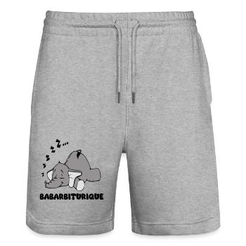 Schlafender Elefant mit dem Titel Babarbituric - Stanley/Stella Unisex Bio Joggingshorts Trainer  - Grau meliert - Vorne - Nik (191cm) & Marisol (170cm)