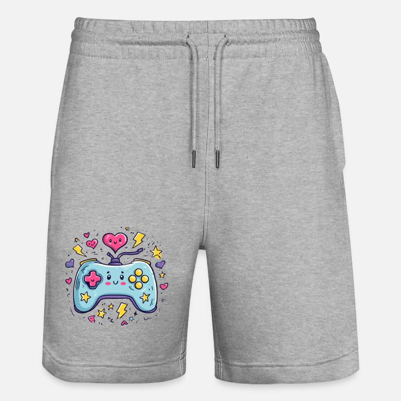 Kawaii Controller Herzfreude - Stanley/Stella Unisex Bio Joggingshorts Trainer - Grau meliert