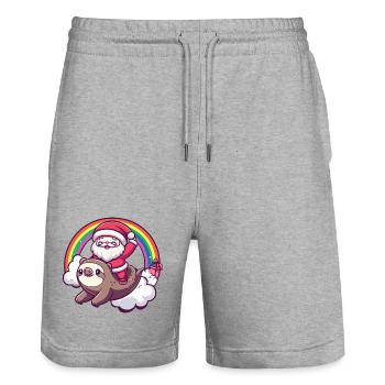 Noël paresseux du Père Noël - Short de jogging bio TRAINER Stanley/Stella unisexe - gris chiné - Devant - Nik (191cm) & Marisol (170cm)