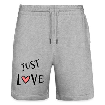 NUR LIEBE. LIEBE. ICH LIEBE DICH. HERZ. ALLES GUTE ZUM GEBURTSTAG. - Stanley/Stella Unisex Bio Joggingshorts Trainer  - Grau meliert - Vorne - Nik (191cm) & Marisol (170cm)