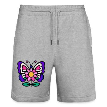 Papillon sur fleur - Short de jogging bio TRAINER Stanley/Stella unisexe - gris chiné - Devant - Nik (191cm) & Marisol (170cm)