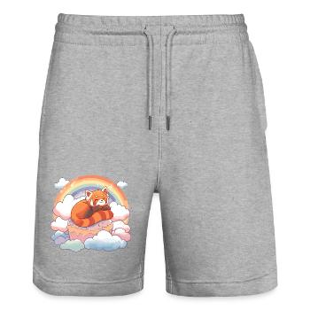Red Panda in Rainbow Cloud Cake - Stanley/Stella Trainer Unisex Organic Jogging Shorts - heather grey - Front - Nik (191cm) & Marisol (170cm)