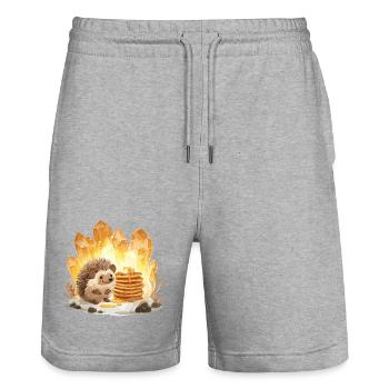 Hedgehog & Pancake Crystals - Stanley/Stella Trainer Unisex Organic Jogging Shorts - heather grey - Front - Nik (191cm) & Marisol (170cm)