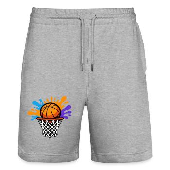 Basketball Splash Dunk Design graphique - Short de jogging bio TRAINER Stanley/Stella unisexe - gris chiné - Devant - Nik (191cm) & Marisol (170cm)