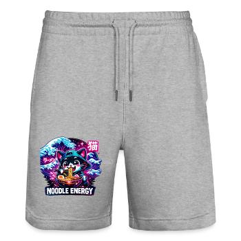 Katzen Ramen Nudel Japaner Anime Manga Kawaii - Stanley/Stella Unisex Bio Joggingshorts Trainer  - Grau meliert - Vorne - Nik (191cm) & Marisol (170cm)