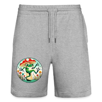 Mushroom Frog Whimsy Circle - Stanley/Stella Trainer Unisex Organic Jogging Shorts - heather grey - Front - Nik (191cm) & Marisol (170cm)