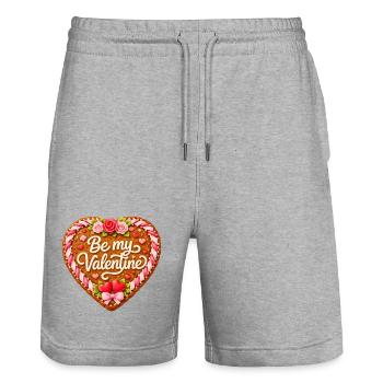 Gingerbread Heart Be my Valentine - Stanley/Stella Trainer Unisex Organic Jogging Shorts - heather grey - Front - Nik (191cm) & Marisol (170cm)