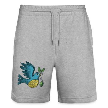 Azurblauer Vogel mit wirbelndem Bauch - Stanley/Stella Unisex Bio Joggingshorts Trainer  - Grau meliert - Vorne - Nik (191cm) & Marisol (170cm)