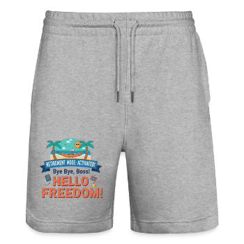Pension: Retirement Mode Activated – Hello Freedom - Stanley/Stella Trainer Unisex Organic Jogging Shorts - heather grey - Front - Nik (191cm) & Marisol (170cm)